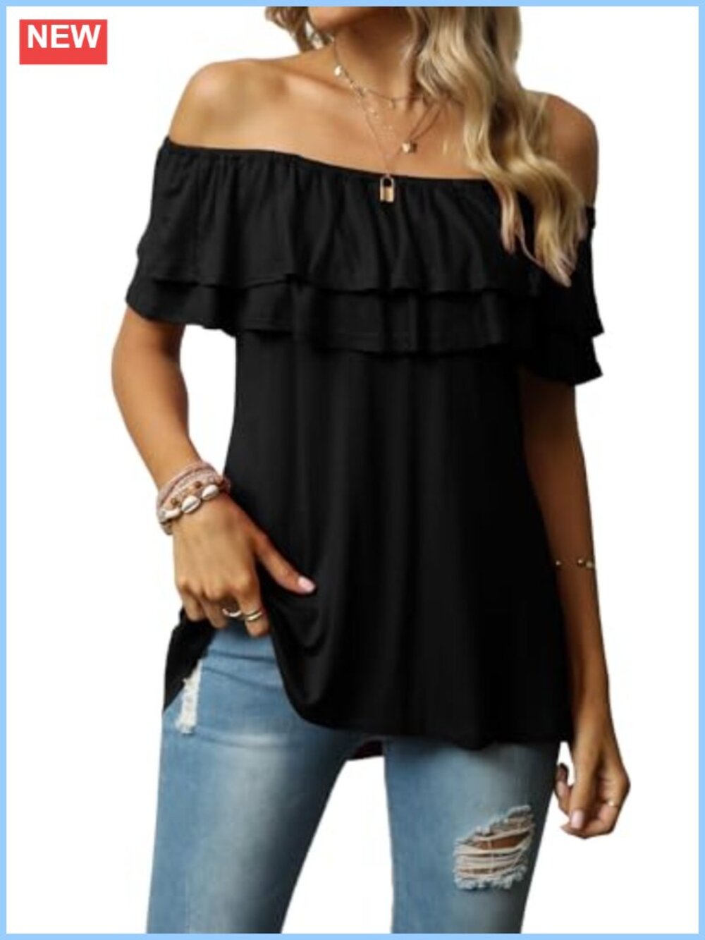 Off Shoulder Ruffle Tops Short Sleeve Loose Summer Blouses Shirt